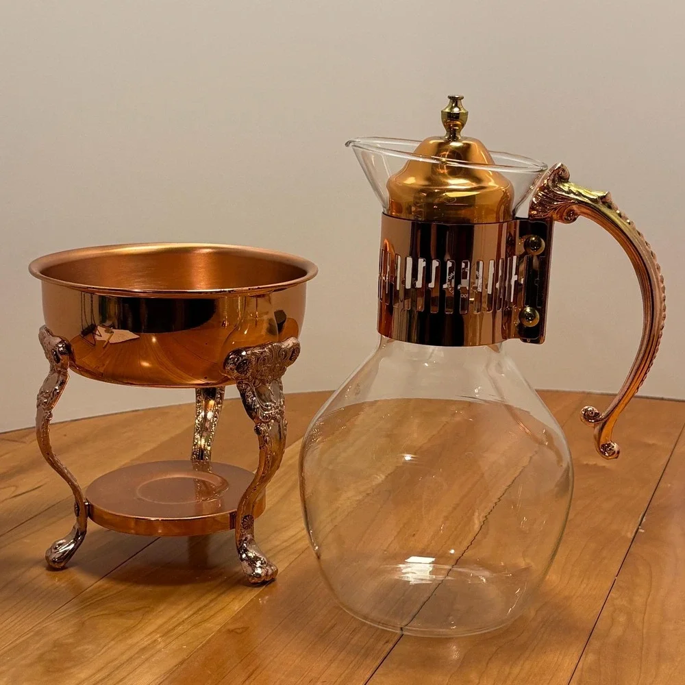 Princess House Copper & Glass Coffee Tea Carafe with Stand, Lid
